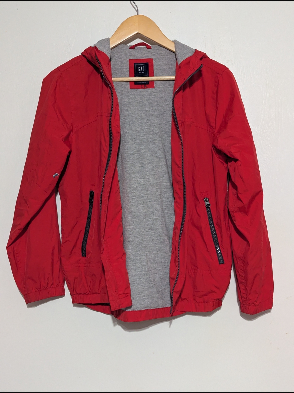 GAP Kids Bright Red Hooded Windbreaker with Gray Lining